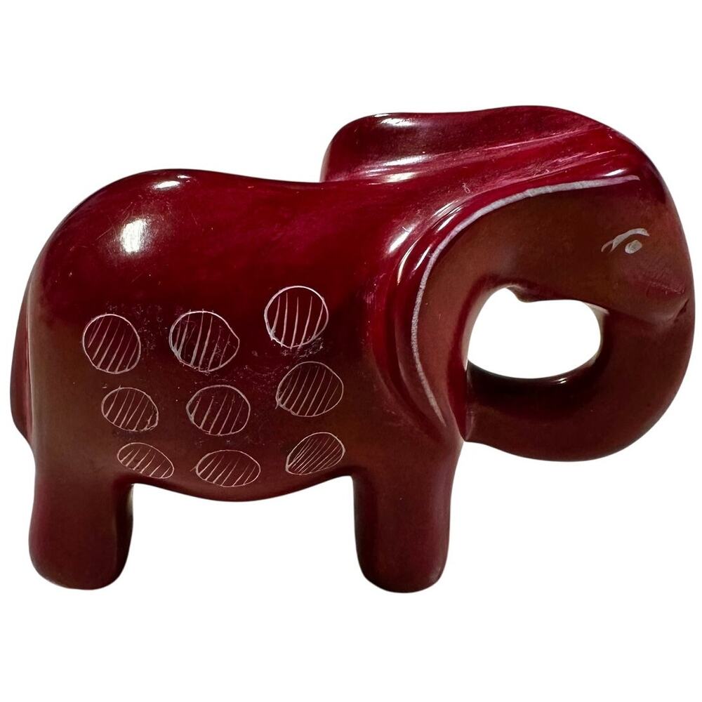 Vintage Miniature Folk Art African Elephant Soapstone Red Hand Carved GUC